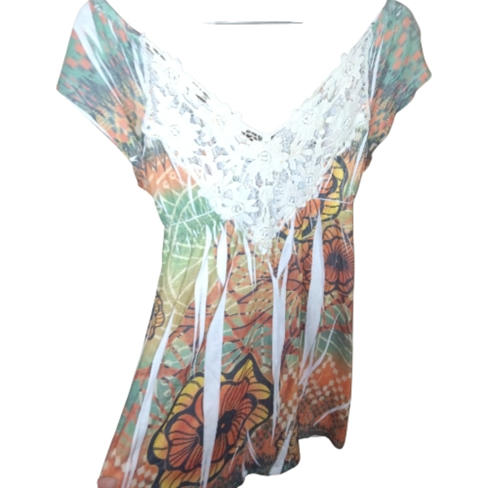 ✨Floral Lace Trim Women's Top Size M